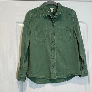 Forever 21 Womens Green Denim Studded Shirt Size S